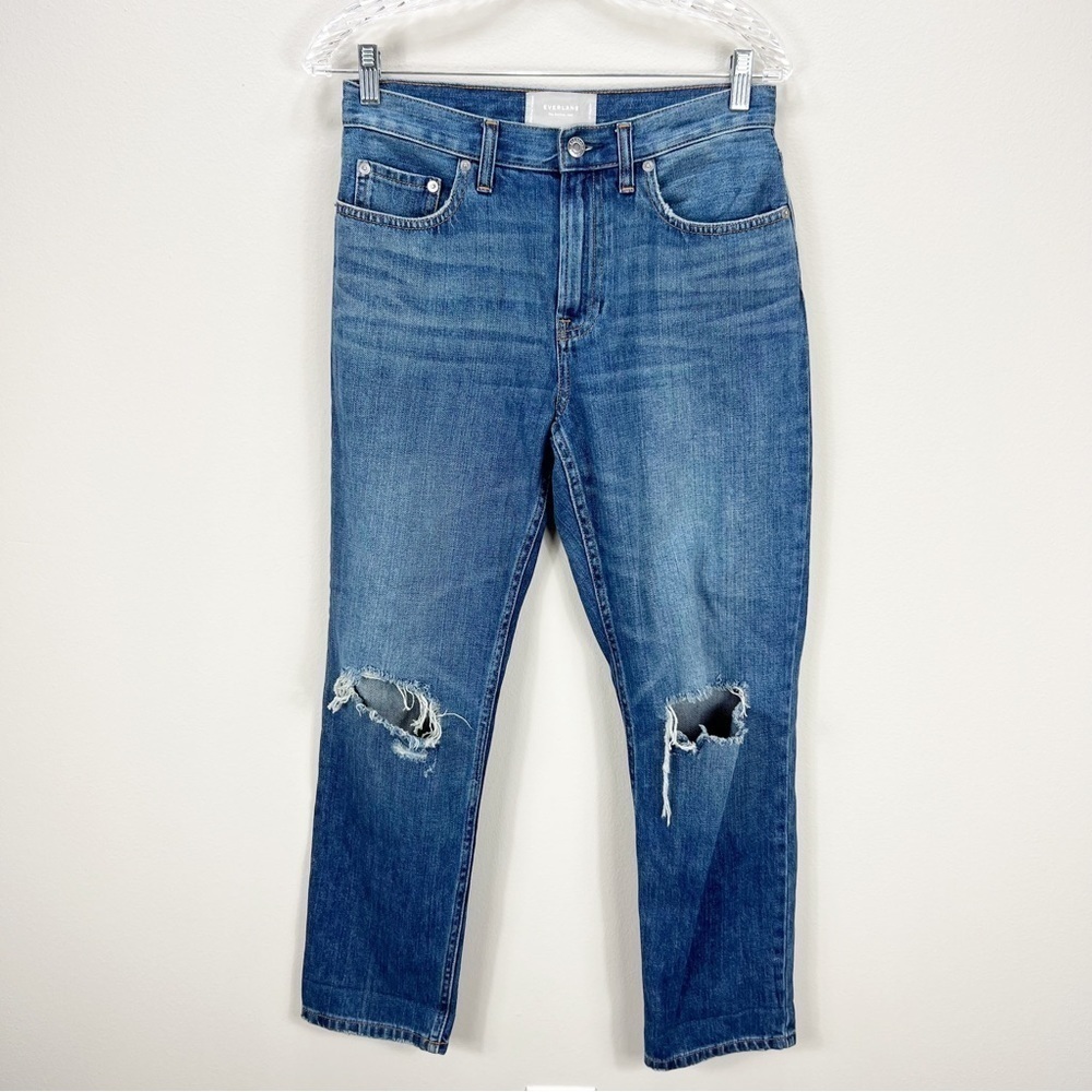 Everlane The Summer Denim Jeans Medium Wash Distressed Relaxed Fit Size 27